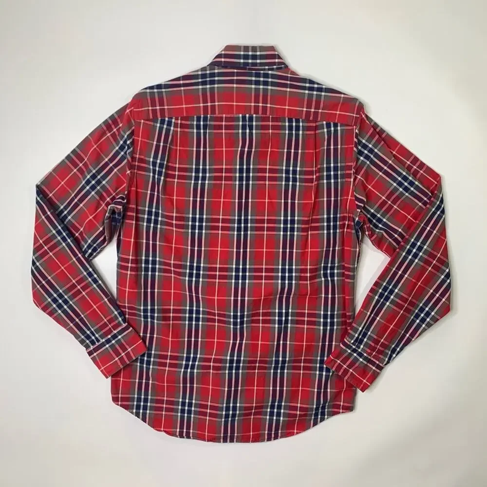 J Crew Shirt Mens S Small Red Cotton Washed Tartan Plaid Button Up Long Sleeve
